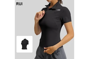 RUIQUWIN Custom Women's Half Zip Short Sleeve Mesh Yoga Top High Stretch Fitness Running Workout Sports T-shirt Wholesale