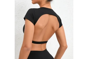 European American Style Seamless Yoga Top Tight-Fitting Quick-Dry Sports Fitness T-Shirt Chest Pads Beautiful Back Design