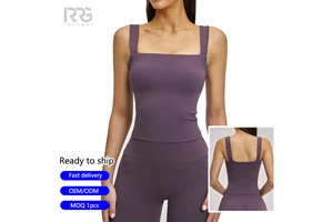 Roregal Hot Sexy Women's Square Neck Yoga Crop Top Sports Gym Fitness Wear Yoga Tank Top With Chest Pad for Women