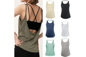 Wholesale Summer Loose Polyester Fitness Running Sports Plus Size Women's Tank Tops Quick Drying Breathable Backless Yoga Top