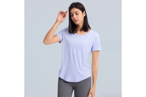 Women's Lightweight Quick-Dry Yogas Top Breathable Fitness Sports Shirt Loose Short Sleeve Brushed Finish Sportswear for Summer