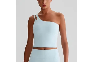 Top Outwear Slant One-shoulder Yoga Bra Quick-drying Breathable Nude Sports Underwear Running Fitness Tank Top Female Front