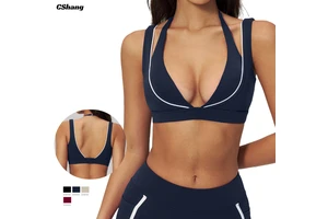 Low MOQ Sexy Deep V Neck Comfort Yoga Bra for Women Workout Gym Sports Top Quick Dry Soft Fitness Clothes Woman Running Bras