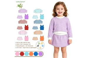 Girls 3 Piece Outfit Kids Long Sleeve Striped Crop Sweatshirt Pleated Skirt Solid Color Tank Top Set Daily Casual Yoga Sets