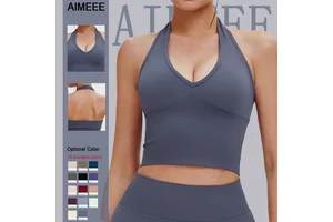 Sports Fitness Yoga Wear Breathable Hanging Neck Backless Seamless Yoga Bra Women Gym Tank Top