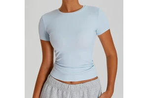 New Breathable Quick-dry for T-shirt Fine Ribbing Yoga Wear Nine-quarter Sleeve Tight-fitting Women's Outdoor Casual Top