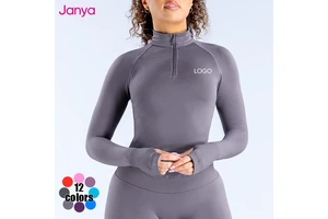 Janya Women's Half Zipper Tight Sports Tops Gym Fitness Shirt Long Sleeve Breathable Soft Workout Wear Seamless Yoga Top