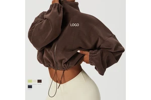 Women's Wholesale Solid Sweatshirts Long Sleeves Plain Zipper Breathable Cotton Warm Casual Yoga Fitness Adults' Fitness Top