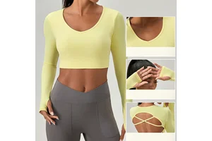 Fashionable Cross Back Slim Fit Long Sleeve Yoga Top Quick Dry Workout T-shirts for Running Gym Fitness
