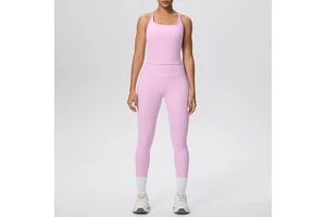 Cross-border New Quick-drying Spandex/Nylon Back Yoga Sports Suit 2-Piece Set Slim-fit Hip-lifting Elastic Waist Spaghetti Strap