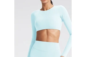 Backless Workout Crop Tops for Women Long Sleeve Gym Shirts Quick-Dry Padded Slim Fitted Shirt Open Back Yoga Top