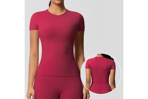 Roregal Yoga T-Shirt Fitness Running Round-neck Solid Colour Tight Short T-shirt Ladies Yoga Short Tops