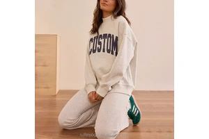 OEM Custom Logo High Quality Embroidered Cotton Mock Neck Sweatshirt Pilates Yoga Women Solid Oversized Mockneck Sweatshirt