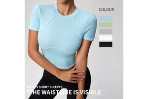 European American New Style Women's Yoga Top Slimming Short Sleeve Breathable Wrinkle-Resistant Skinny Fit High Elasticity