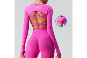 2023 Fall Women Yoga Shirt Backless Comfortable Quick Dry Breast Pleated Fitness Workout Long Sleeve Shirt