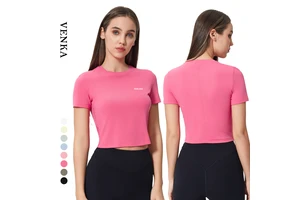 Women Slim Fit Round Neck Sportswear Gym Fitness Quick Dry Breathable Lightweight Sports Crop Top Girl Short Sleeve Yoga T-shirt