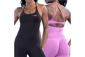Women's Quick Dry High Elasticity Spandex Nylon Yoga Tank Top Sexy Cross Back Sports Bra Sweat Wicking Fitness Gym Wear