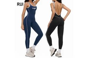 RUIQUWIN Women's Sleeveless Striped Yoga Bodysuit Quick-Dry Breathable Four-Way Stretch Spandex/Nylon Gym Fitness Sports