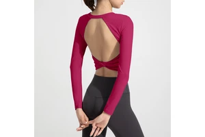 High Cut Design Tight Slimming Women's Back-beautifying Backless Cross-twist Yoga Wear Short-style Long-sleeve Yoga Top