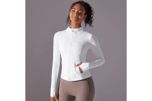 2024 New Double-Sided Nylon Brushed Sports Coat Women's Stand Collar Zipper Long Sleeve Top for Yoga, Fitness & Jogging