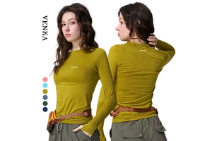 Women All-Match Breathable Sportswear Slim Fit Quick Dry Wool Fabric Moisture Wicking Sports Top Pilates Yoga Long Sleeve Shirt