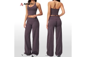 5529-4 Solid Breathable Halter Neck Yoga Sports Suit 2-Piece Set For Fitness Running Yoga Sets