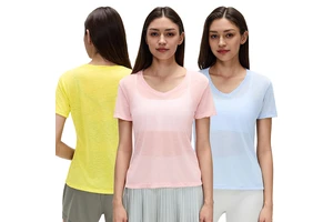 Summer Women's High Quality Loose Fit V-Neck Soft Breathable Yoga T-Shirt Gym Casual Wear Short Sleeve Top