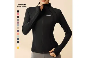 Custom Logo Women Training Zipper Quick-drying Spandex/Polyester Sports Jacket Full Sleeve Tight Fit Running Yoga Fitness Top