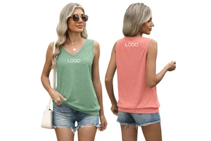 Spring and Summer New V-Neck Solid Color Vest Loose Sleeveless T-Shirt Casual Top Yoga Fitness Tank Top for Women