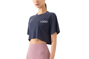 OEM Super Soft Sweat-wicking Crop Tops T Shirt Woman Quick Dry Short Sleeve Crop Tops Fitness Shirt Women
