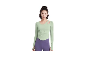 Customized Sports Fitness Slimming Off-the-shoulder Cut-out Pleated Form-fitting Pilates Yoga Long-sleeved Top Sets Breathable