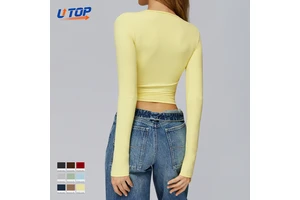 Wholesale Women's High Quality Quick-Drying Breathable Sports Long Sleeve Yoga Top Fitness Apparel Outdoor Running Front