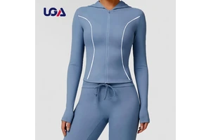Contrast Color Blocking Design Long Sleeve Sports Zipper Top Cool Breathable Stripes Yoga Jackets