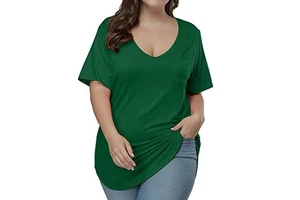Plus Size Ladies Bamboo Spandex T-Shirt Loose Fit V Neck Custom Print Tee Shirt Eco Friendly Casual Summer Top