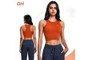 GH Custom Logo Women Round Neck Padded Fitness Tank Top Naked Feel High Elastic Yoga Top