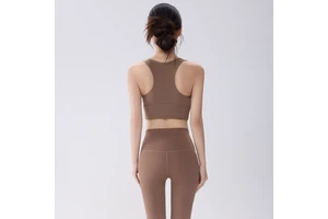 JAC22 TZ2546 New Breathable Solid Yoga Suit Round Neck Sleeveless Vest with Chest Pad Pilates Sports Yoga Set