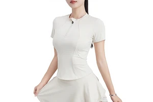 Women's Yoga Sports Breathable for Short-sleeved Slim-fit Half-zip Stand Collar T-shirt for Summer Running Fitness
