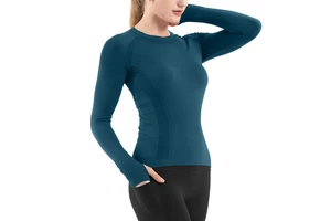 Wholesale Womens Breathable Seamless Sports Top Crewneck Relaxed Fit Long Sleeve Fitness Yoga Top for Exercise and Sports