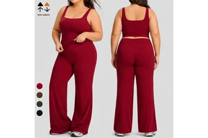 Custom Plus Size Curvy Women Yoga Outfit High Elastic Breathable Quick Dry Tank Top Straight Pants Set Outdoor Gym Activewear