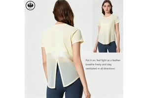 Breathable Lightweight Plus Size Quick Dry Training Fitness Sports Tops Short Sleeve Yoga Gym Tshirt with Front Logo for Women