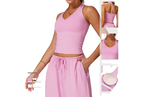 Womens Crop Tops Halter Basic Workout Gym Longline Sleeveless V Neck Wholesale Ladies Sportswear Open Back Yoga with Chest Pads
