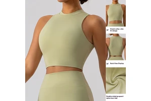 TongJoes Women's Breathable Half-High Collar Yoga Top Vest Beautiful Close-Fitting Dance Outerwear for Outdoor Running Front