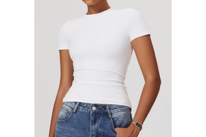 China Manufacturer Women's Breathable Front Logo Fitness Short Sleeves High Strength Quick Dry Yoga Gym Shirt Top