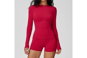 Women Brushed Long Sleeves Yoga Clothes Round Neck Breathable Brushed Long Sleeve Yoga T-Shirt Outdoor Running Sports Top