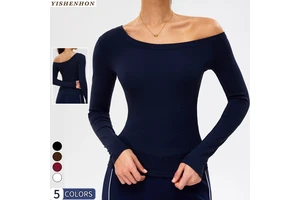 YSH Nude Feel Tight-fitting Sports Long-sleeved T-shirt Women's One-neck Yoga Top Outdoor Running Quick-drying Fitness Top