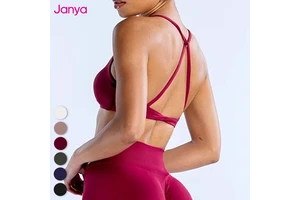 Janya Hot Sales Women Gym Home Training Wear Halter Yoga Bras Breathable Sport Top Twist Cross Back Removable Pads Sports Bra