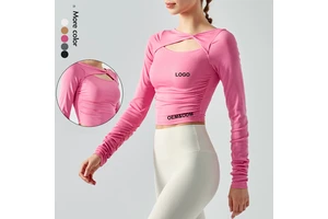 Women's Lightweight Seamless Long Sleeve Yoga Tops Sexy Slim Fit Quick Dry Ribbed Dancing Tops Plus Size Hollowed Neck Design