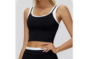 Women's Color Blocking Double Layer Sports Tank Top Padded Spandex Casual Slim Fit Sleeveless Workout Top Gym Yoga Running Tops