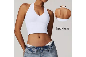 Custom Logo Sexy Backless Yoga Tops Fitness Workout Open Back Tank Tops High Quality Sleeveless Halter Top Sports Bra