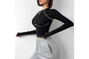 Long Sleeve Yoga Shirts for Women 2024 Fall Fashion Round Neck Breathable Lightweight Four-Way Stretch Layering Slim Fitted Tops